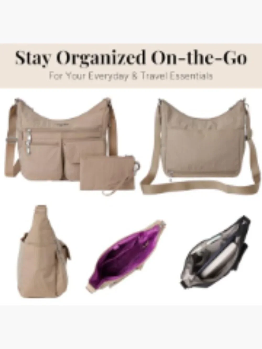 Baggallini Everywhere Bagg Crossbody Hobo Lightweight Water-Resistant Nylon